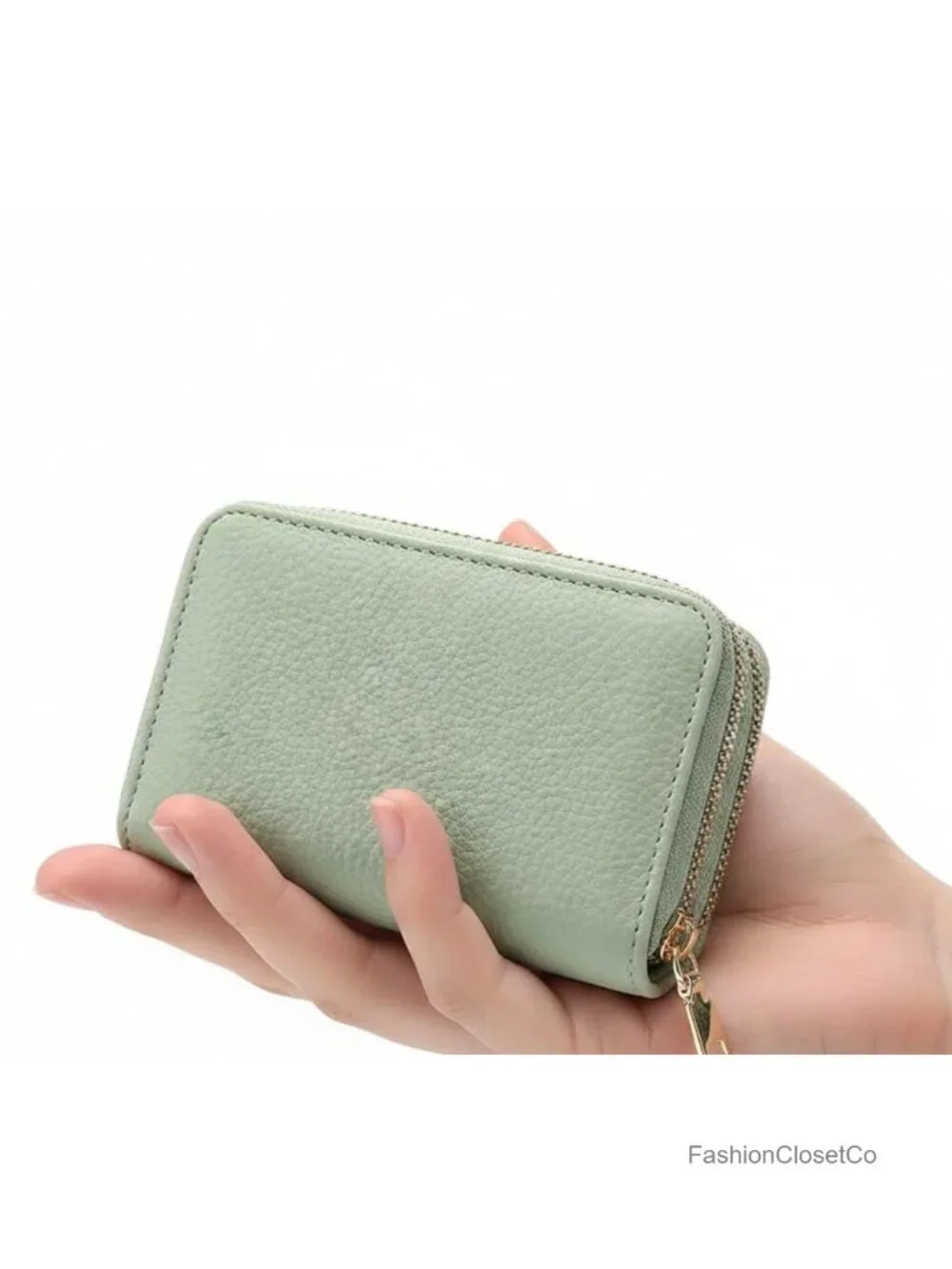 Leather Credit Card Holder Wallet with Zipper Closure and 12 Card Slots